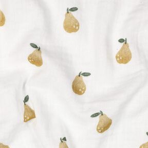 Musliini-/kaksikerroksinen kangas Päärynä Digitaalipainatus | Poppy Fabrics – valkoinen/oliivi, 