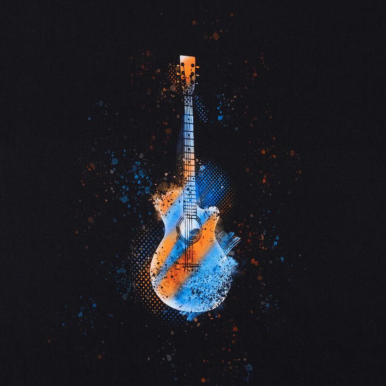 Puuvillajersey Paneeli Kitara | Glitzerp&uuml;ppi &ndash; musta/oranssi,  image number 7