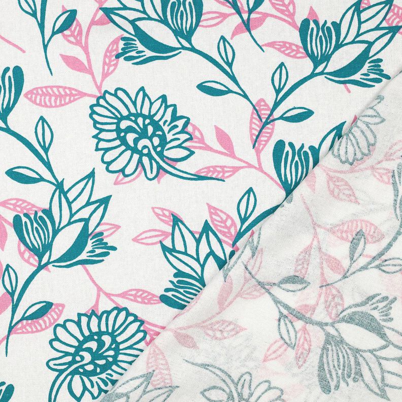 Viskoosi-pellavasekoite Kukat | Poppy Fabrics – norsunluu/turkoosi,  image number 4