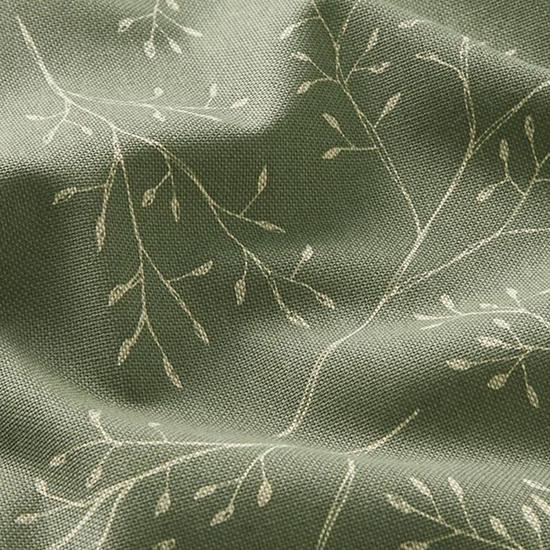 Sisustuskangas Puolipanama Hienot oksat – vaalea oliivi,  image number 2