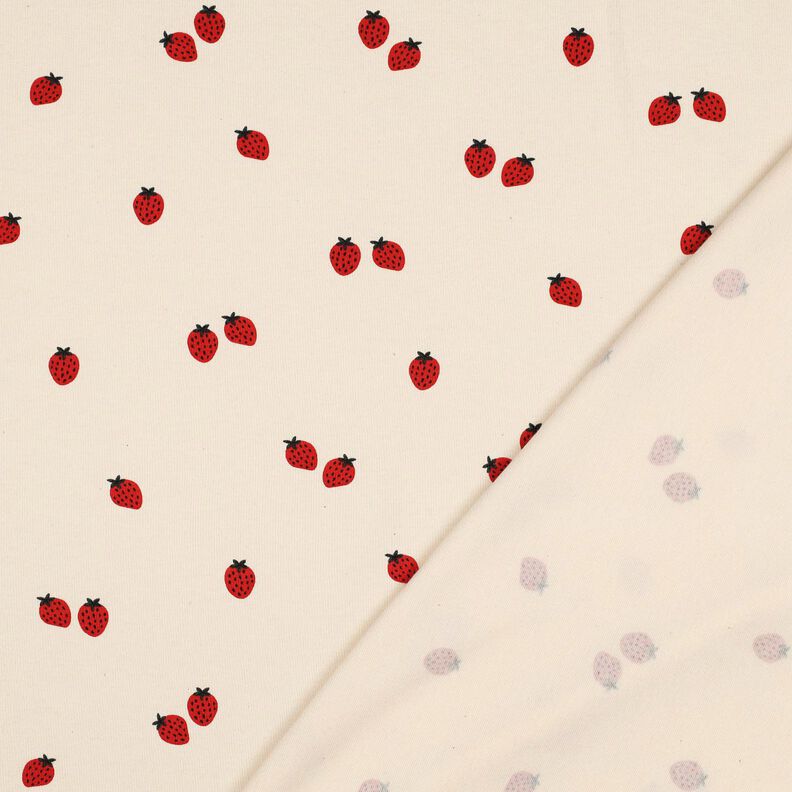 GOTS Puuvillajersey Mansikat | Poppy Fabrics – vaalea beige/karmiininpunainen,  image number 4