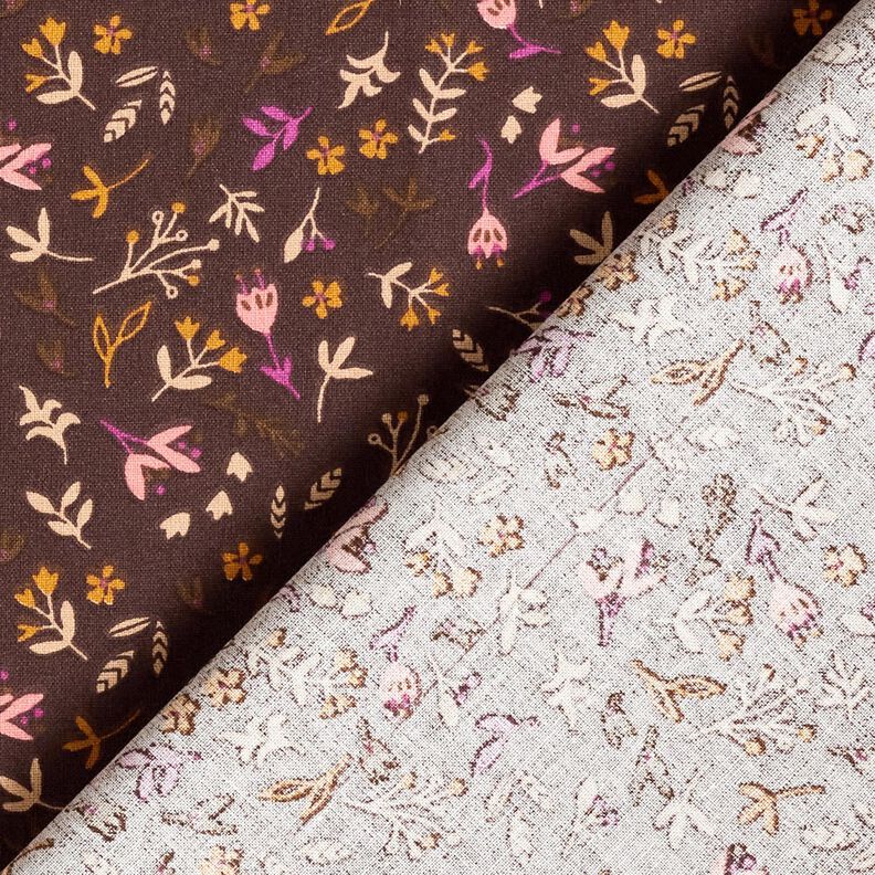 Puuvillakangas Kretonki Pienet oksat – tummanruskea/rypäle,  image number 4