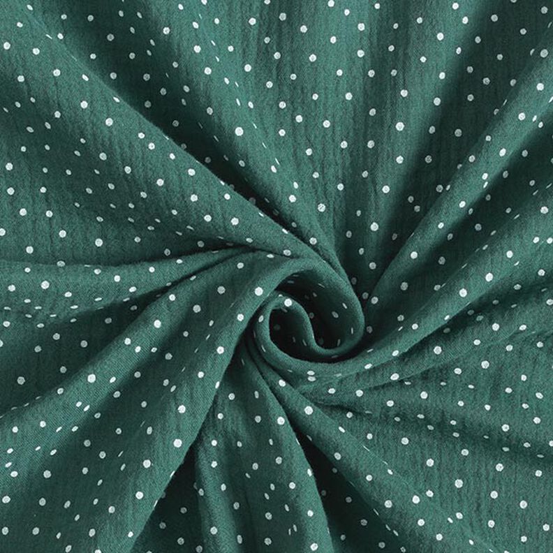 Musliini-/kaksikerroksinen kangas Pikkupilkut – tummanvihreä/valkoinen,  image number 3