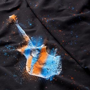 Puuvillajersey Paneeli Kitara | Glitzerpüppi – musta/oranssi, 