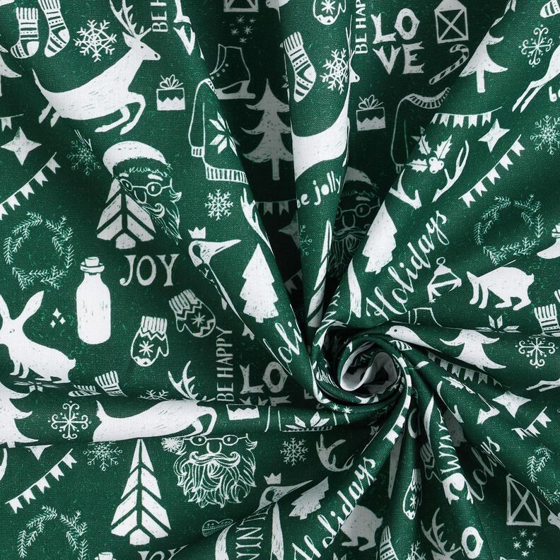 Puuvillakangas Kretonki Hyvää joulua – sinikuusi/valkoinen,  image number 3