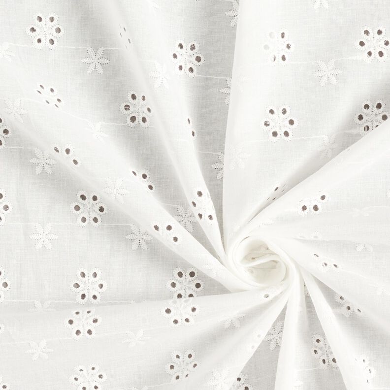 Puuvillakangas Reikäkirjonta Pienet kukat – valkoinen,  image number 3