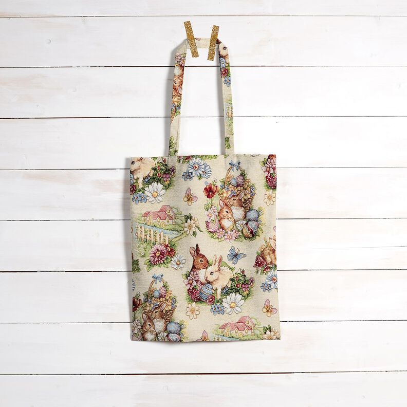 Sisustuskangas Gobeliini P&auml;&auml;si&auml;ispuput puutarhassa &ndash; vaalea beige/marja,  image number 7