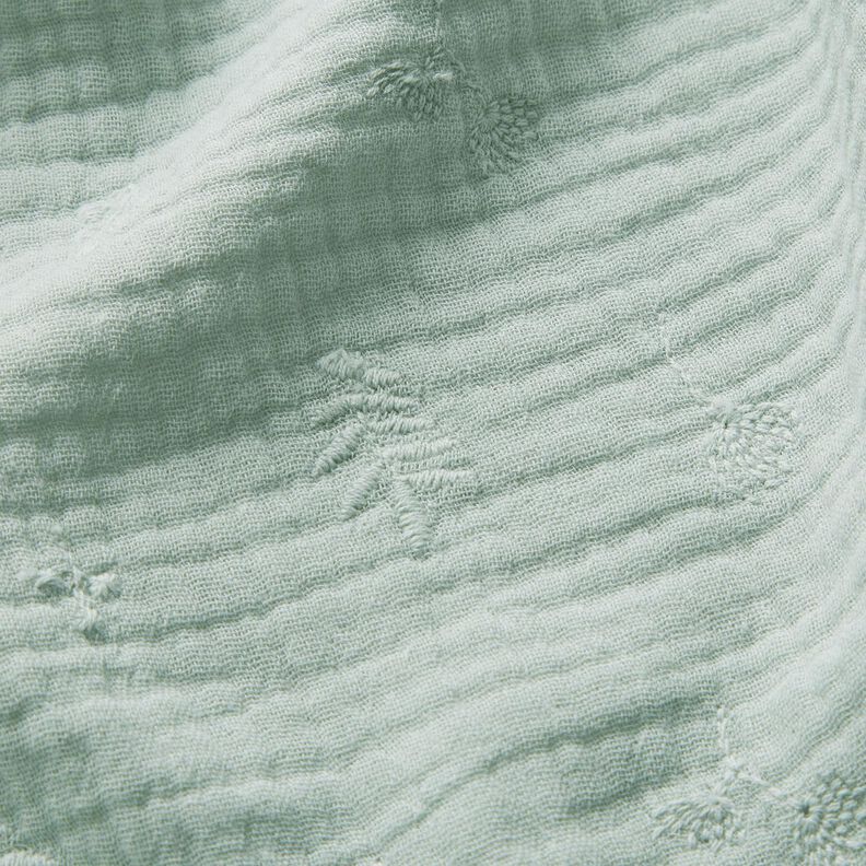 Musliini-/kaksikerroksinen kangas Kirjonta Kukat ja oksat – vaalea minttu,  image number 6