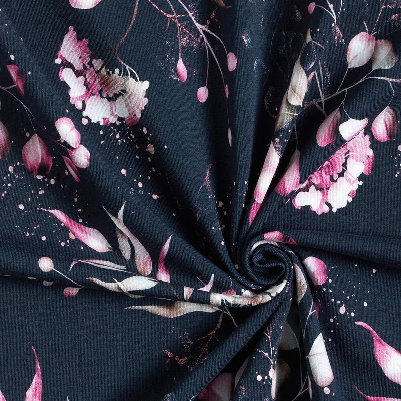 Puuvillajersey Eukalyptus ja hortensiat | Glitzerp&uuml;ppi &ndash; y&ouml;nsininen/roosa,  image number 3